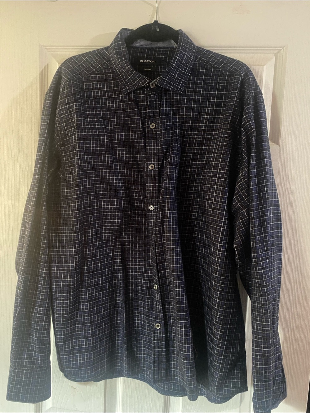 Bugatchi Navy and White Checked Button-Down Shirt